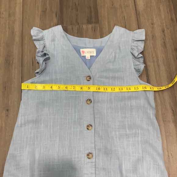 L’ ATISTE blue linen dress button front ruffle bottom - Picture 6 of 7